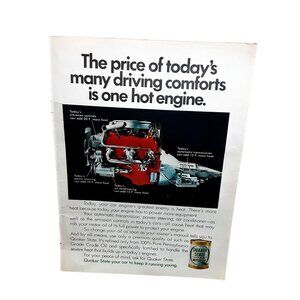 Vintage 1973 Quaker State Oil Print Ad Engine Illustration Auto Garage